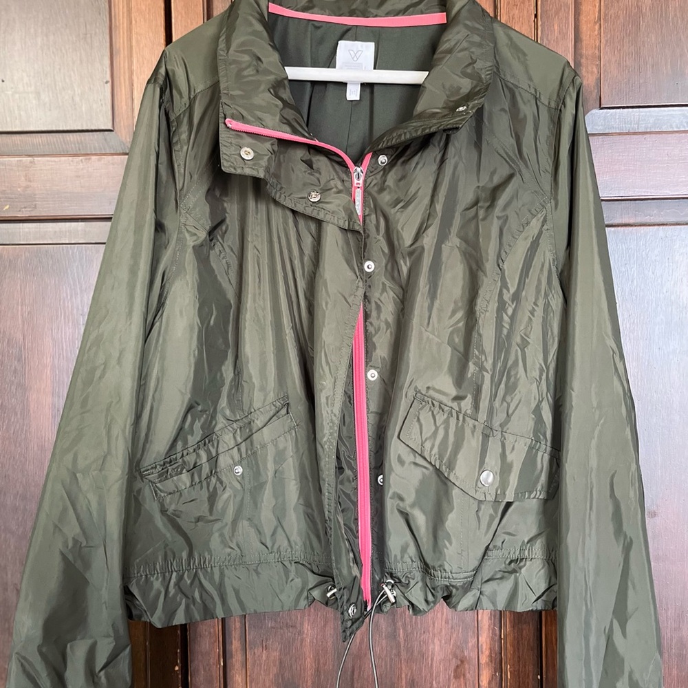 Women's Olive Green Jacket with Pink Trim